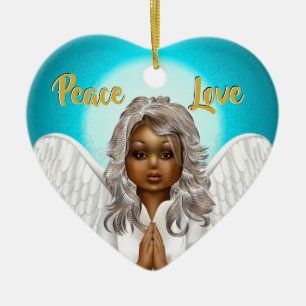 African American Praying Angel Julgransprydnad Keramik