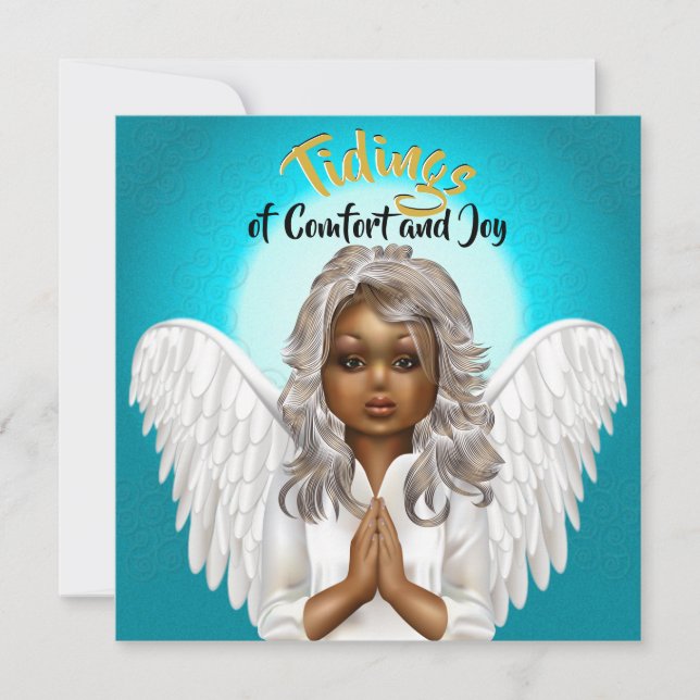 African American Praying Angel Julkort (Framsida)