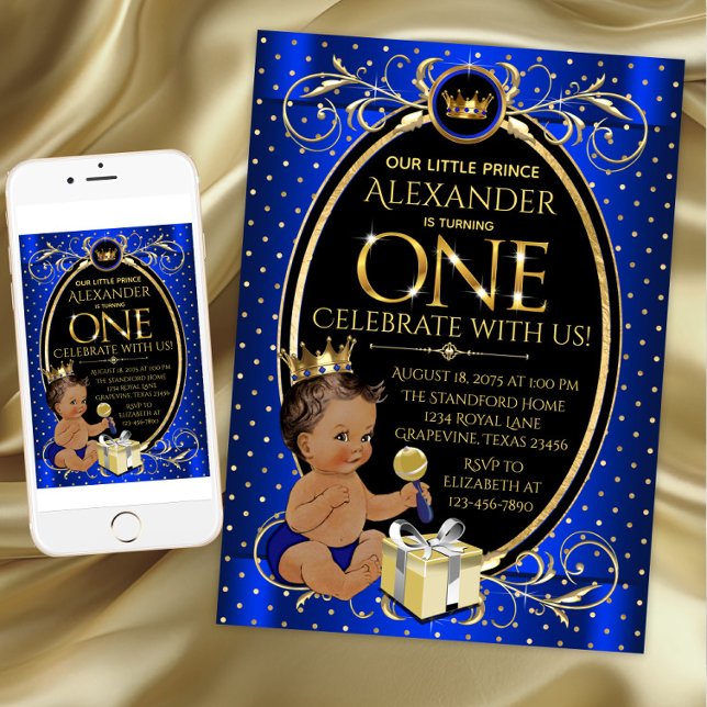 African American Prince First Födelsedagsfest Inbjudningar (Prince first birthday party invitation. Available for instant download and printed invitations.)