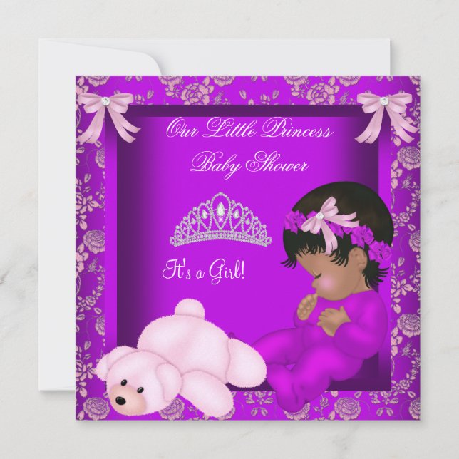 African American Princess Baby Shower Girl 3 Inbjudningar (Framsida)