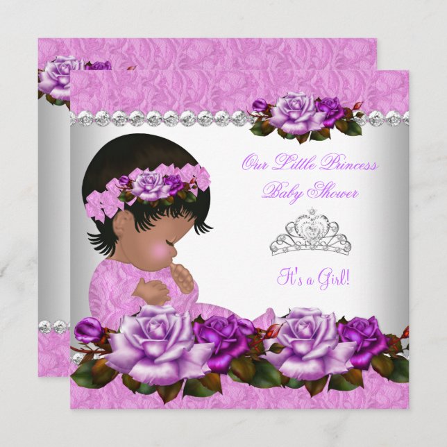 African American Princess Baby Shower Girl Ro 3a Inbjudningar (Fram/baksida)