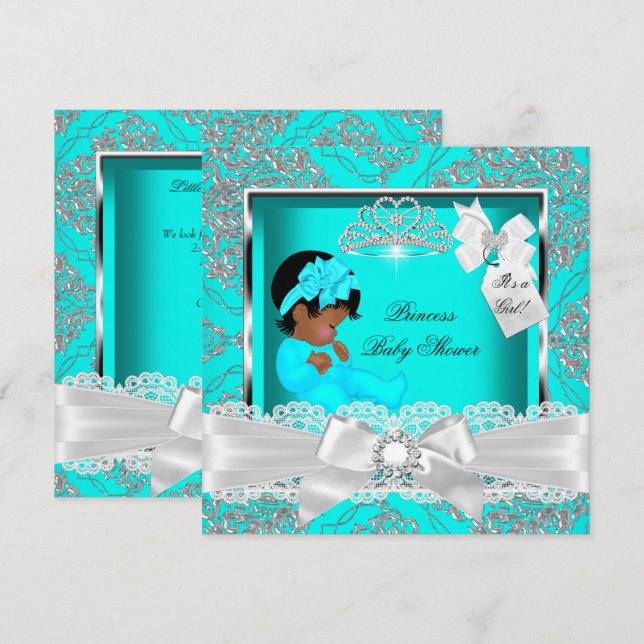 African American Princess Baby Shower Girl Teal Inbjudningar (Fram/baksida)