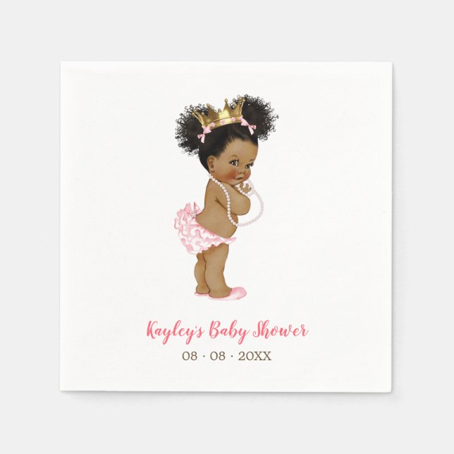 African American Princess Baby Shower Napkin Pappersservett (Framsidan)