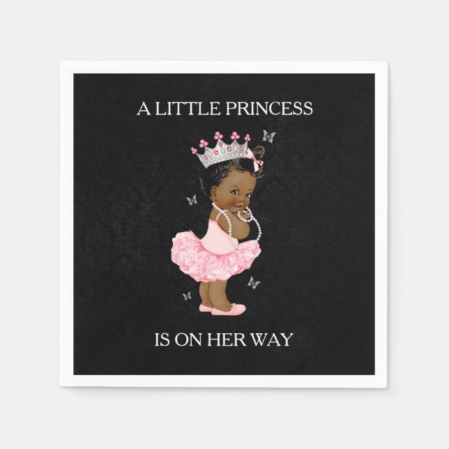 African American Princess Baby Shower Napkin Pappersservett (Framsidan)