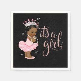 African American Princess Girl Baby Shower Napkin Pappersservett