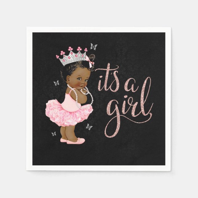 African American Princess Girl Baby Shower Napkin Pappersservett (Framsidan)