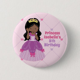 African American Princess Girl Rosa Födelsedagsfes Knapp