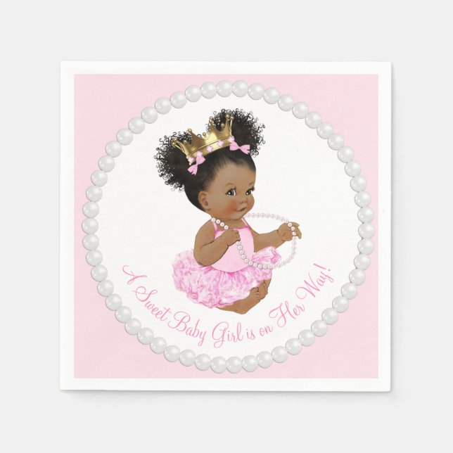 African American Princess Pearl Baby Shower Napkin Pappersservett (Framsidan)