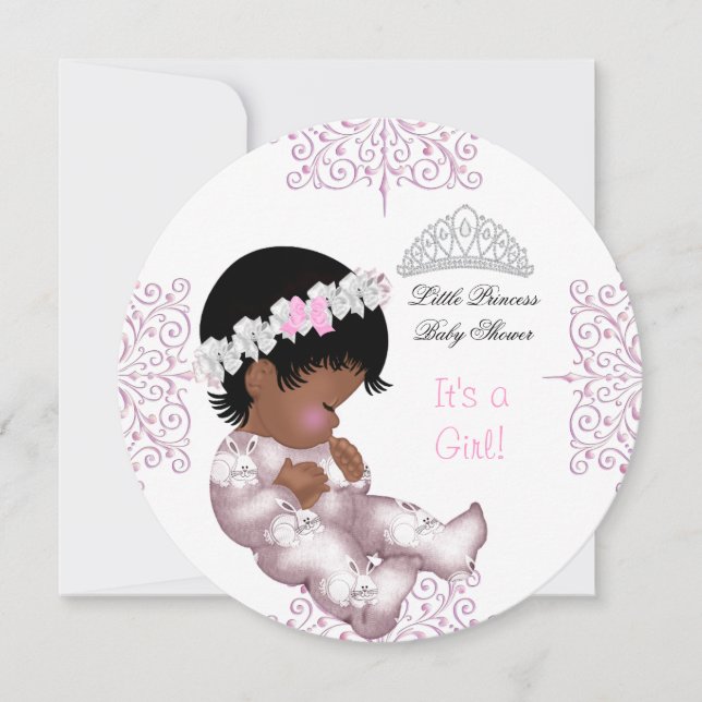 African American Princess Rosa Baby Shower Girl Inbjudningar (Framsida)