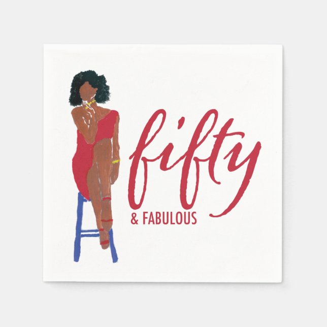 African American Red Dress Diva 50 & Fabulous Pappersservett (Framsidan)