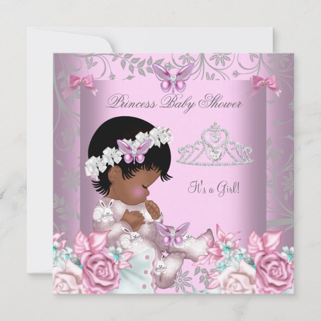 African American Rosa Butterfly Baby Shower Girl Inbjudningar (Framsida)