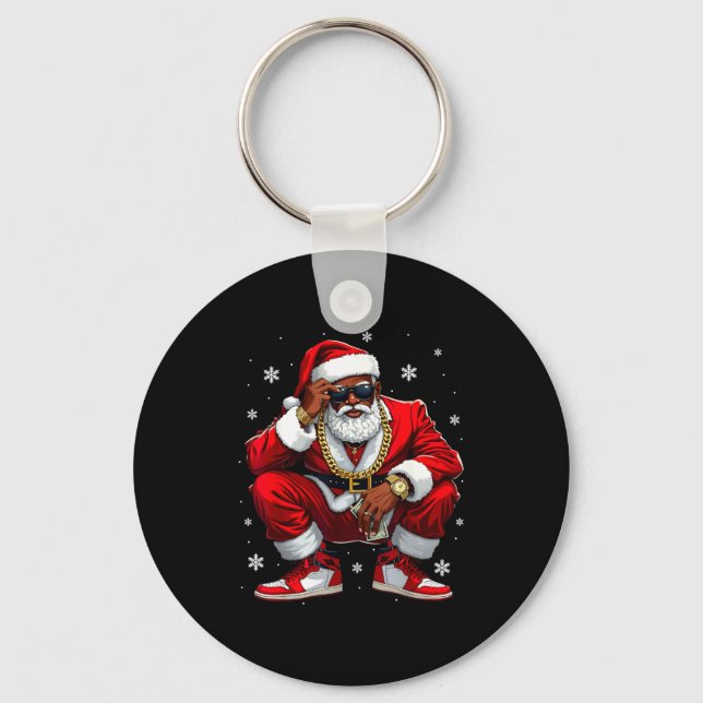 African American Santa Christmas Black Xmas Women  Nyckelring (Framsida)