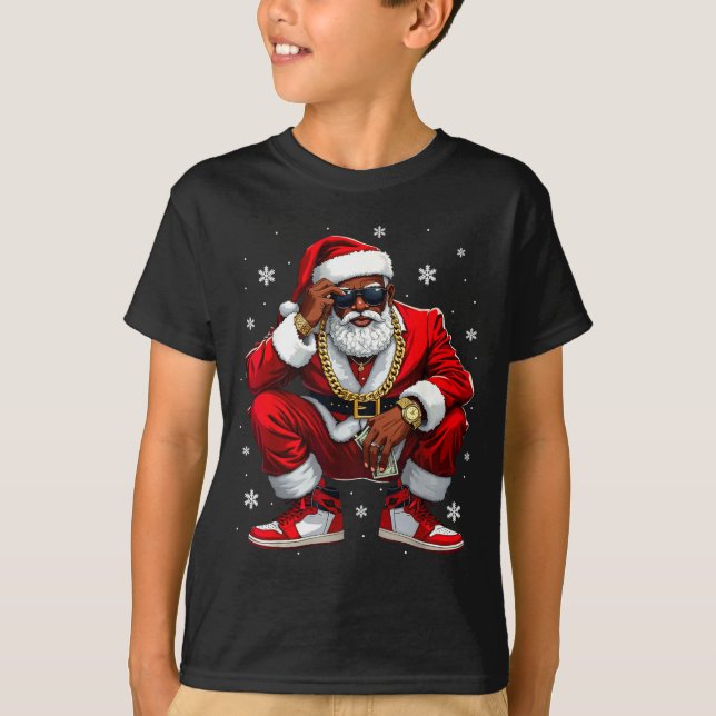 African American Santa Christmas Black Xmas Women  T Shirt (Framsida)