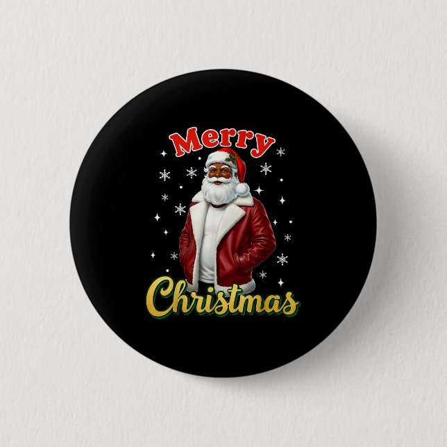 African American Santa Christmas Cool Black X-mas  Knapp (Framsida)