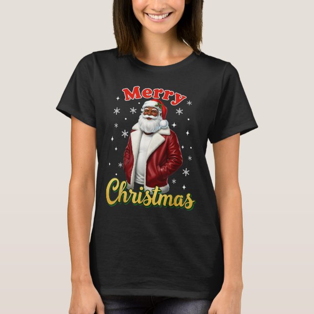 African American Santa Christmas Cool Black X-mas  T Shirt (Framsida)