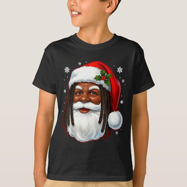 African American Santa Christmas Cool Black X-mas  T Shirt (Framsida)