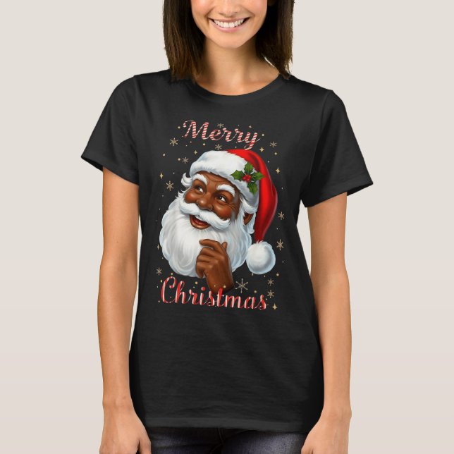 African American Santa Christmas Cool Black X-mas  T Shirt (Framsida)