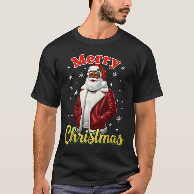 African American Santa Christmas Cool Black X-mas  T Shirt (Framsida)