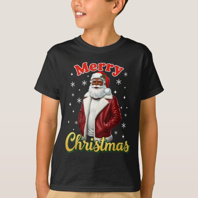 African American Santa Christmas Cool Black X-mas  T Shirt (Framsida)