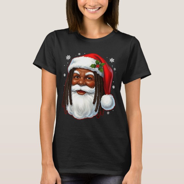 African American Santa Christmas Cool Black X-mas  T Shirt (Framsida)