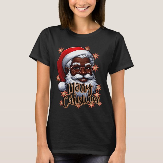 African American Santa Christmas Pajama Black X-ma T Shirt (Framsida)