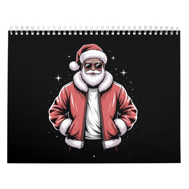 African American Santa Christmas Pajama Cool Black Kalender (Omslag)