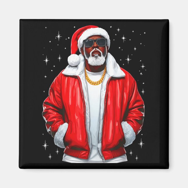 African American Santa Christmas Pajamas Cool Blac Magnet (Framsidan)