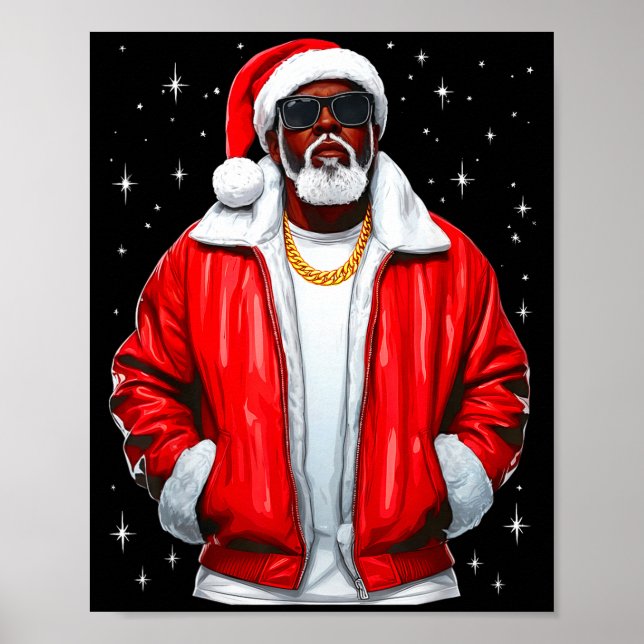 African American Santa Christmas Pajamas Cool Blac Poster (Framsidan)