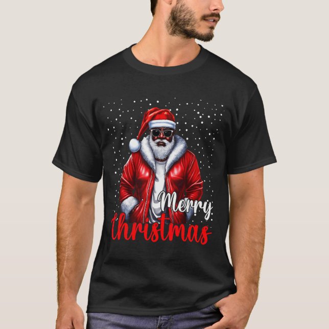 African American Santa Christmas Shirt Pajama Cool T Shirt (Framsida)