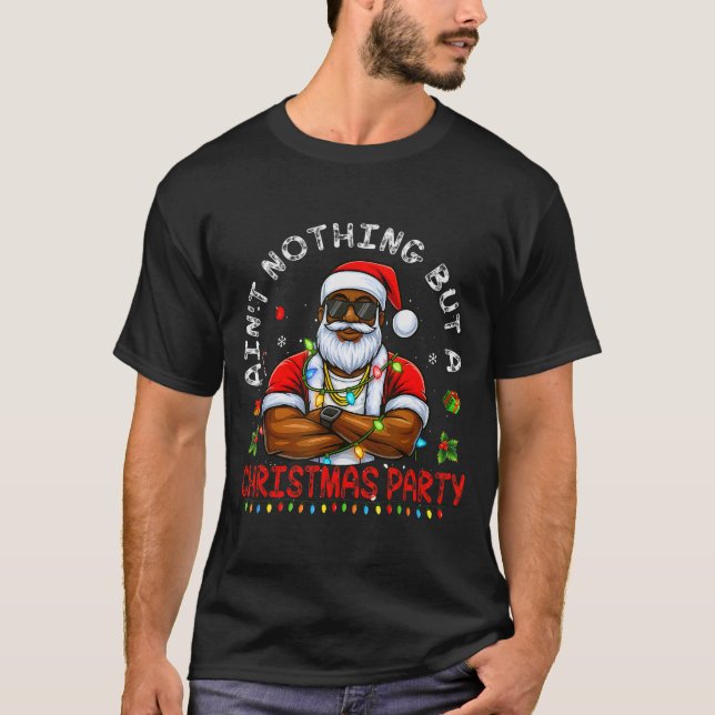 African American Santa Claus Christmas Pajama Menw T Shirt (Framsida)