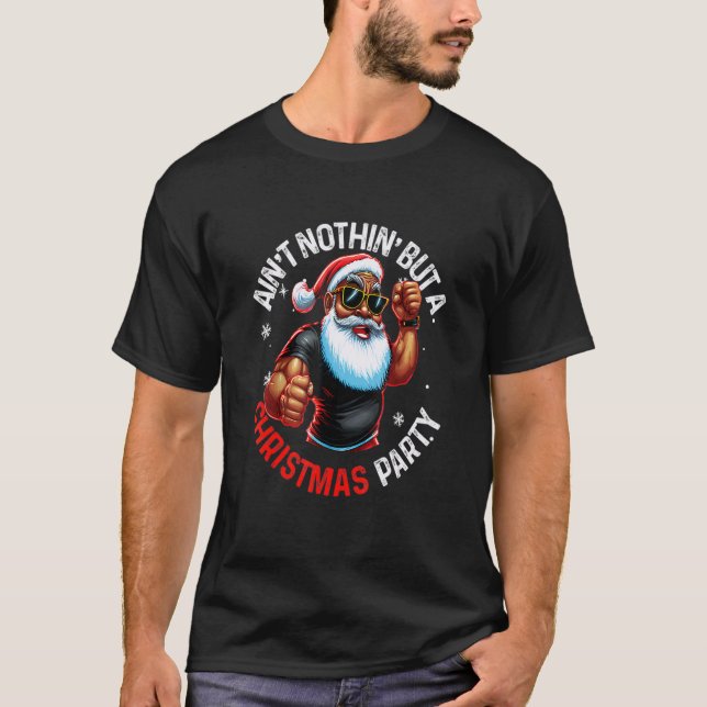 African American Santa Claus Christmas Pajama MenW T Shirt (Framsida)