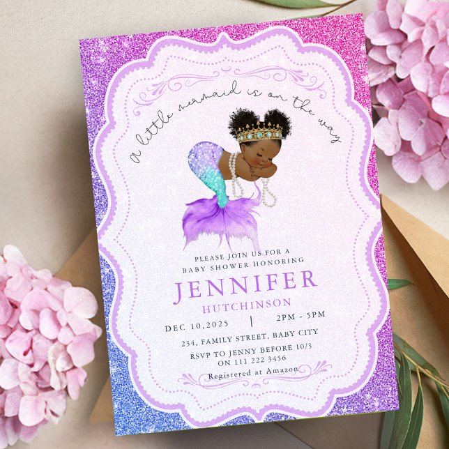 African American Sjöjungfru Baby Shower Inbjudningar (African American Mermaid Baby Shower Invitation)