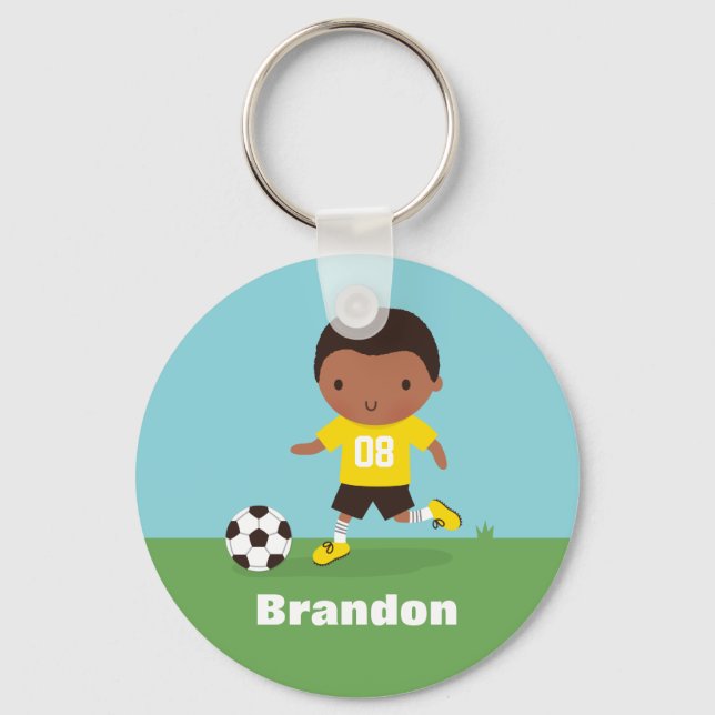 African American Soccballer Boy Keychain Nyckelring (Framsida)