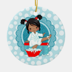 African American Spa Girl Bubbles Turcos Red Julgransprydnad Keramik