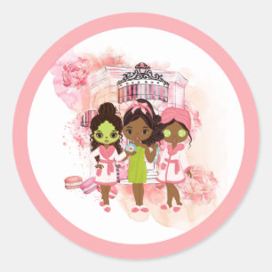 African American Spa Party Classic Round Sticker Runt Klistermärke