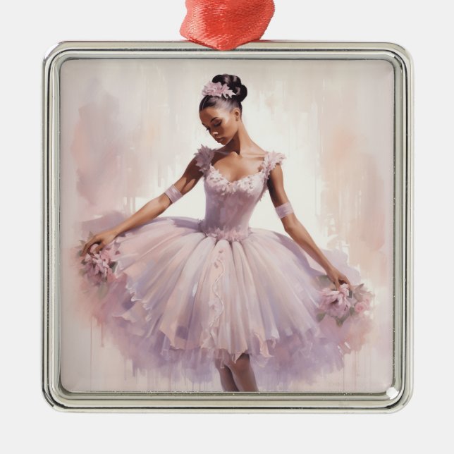 African American SugarPlum Fairy Lila Tutu Julgransprydnad Metall (Framsidan)