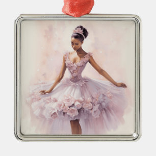 African American SugarPlum Lila Blommigt Tutu Julgransprydnad Metall