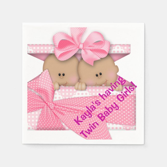 African American Twin Girl Baby Shower Napkin Pappersservett (Framsidan)