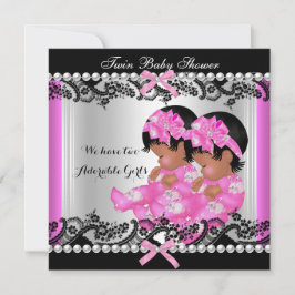 African American Twin Girls Baby Shower Shock rosa Inbjudningar