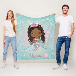 African American Unicorn Sjöjungfru Fleece Blanket