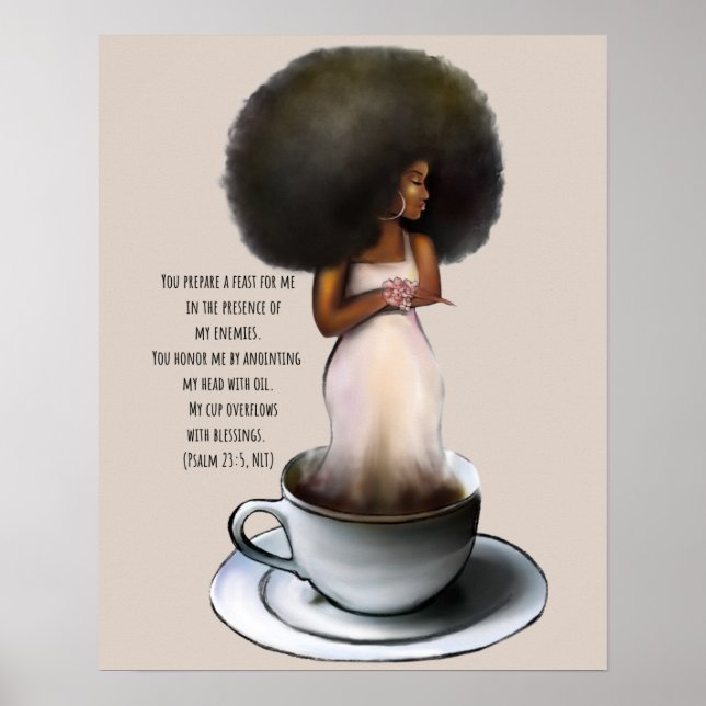 African American Woman Afro Bible Quote Psalm 23:5 Poster (Framsidan)