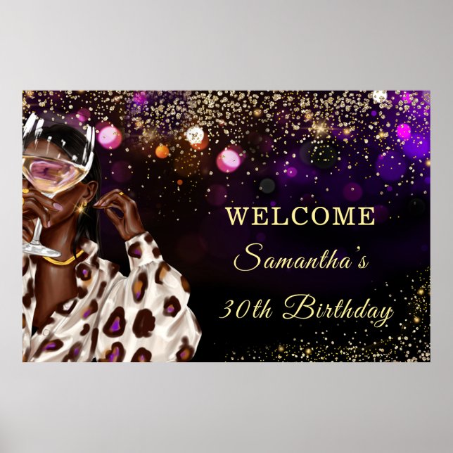 African American Woman Birthday-tecken Poster (Framsidan)