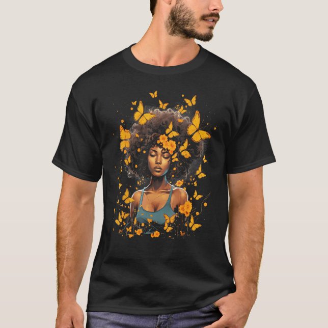 African American Woman Black Girl Butterflies Grap T Shirt (Framsida)
