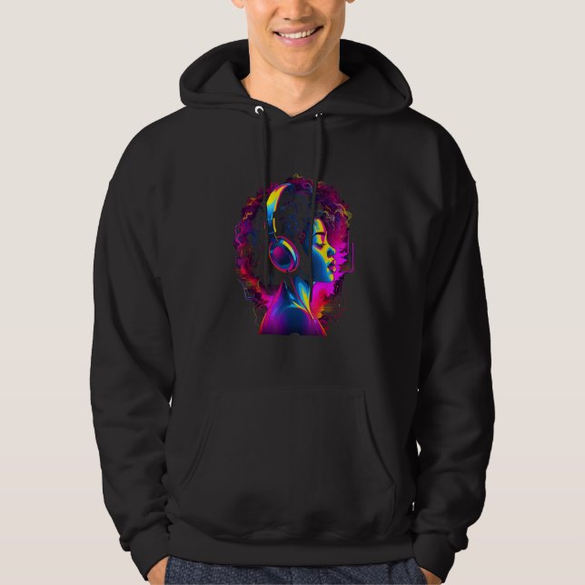 African American Woman Black Girl Headphones Graph Hoodie (Framsida)