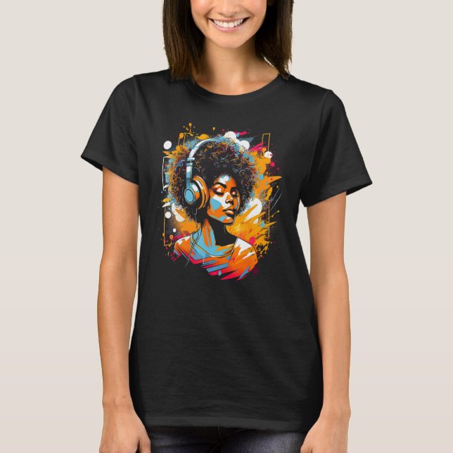 African American Woman Black Girl Music Graffiti G T Shirt (Framsida)