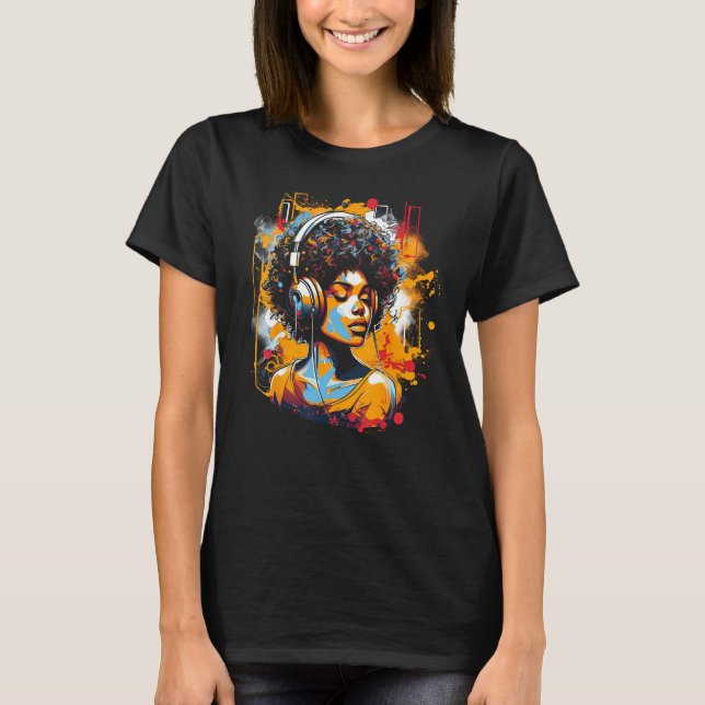 African American Woman Black Girl Music Graffiti G T Shirt (Framsida)