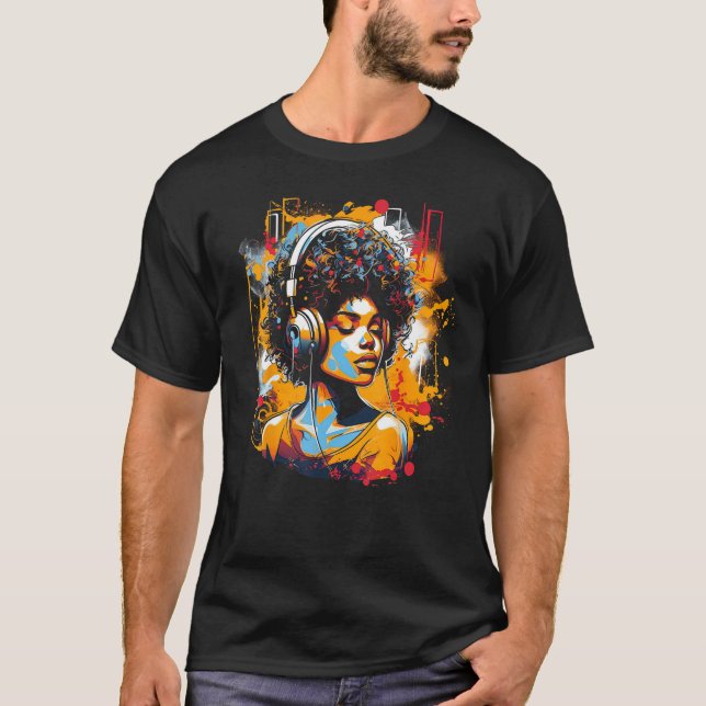 African American Woman Black Girl Music Graffiti G T Shirt (Framsida)