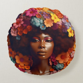 African American Woman Black Queen Melanin Poppin Rund Kudde