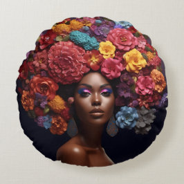 African American Woman Black Queen Melanin Poppin Rund Kudde