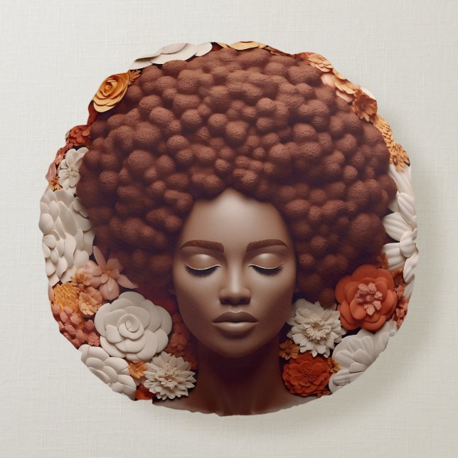 African American Woman Black Queen Melanin Poppin Rund Kudde (Framsidan)